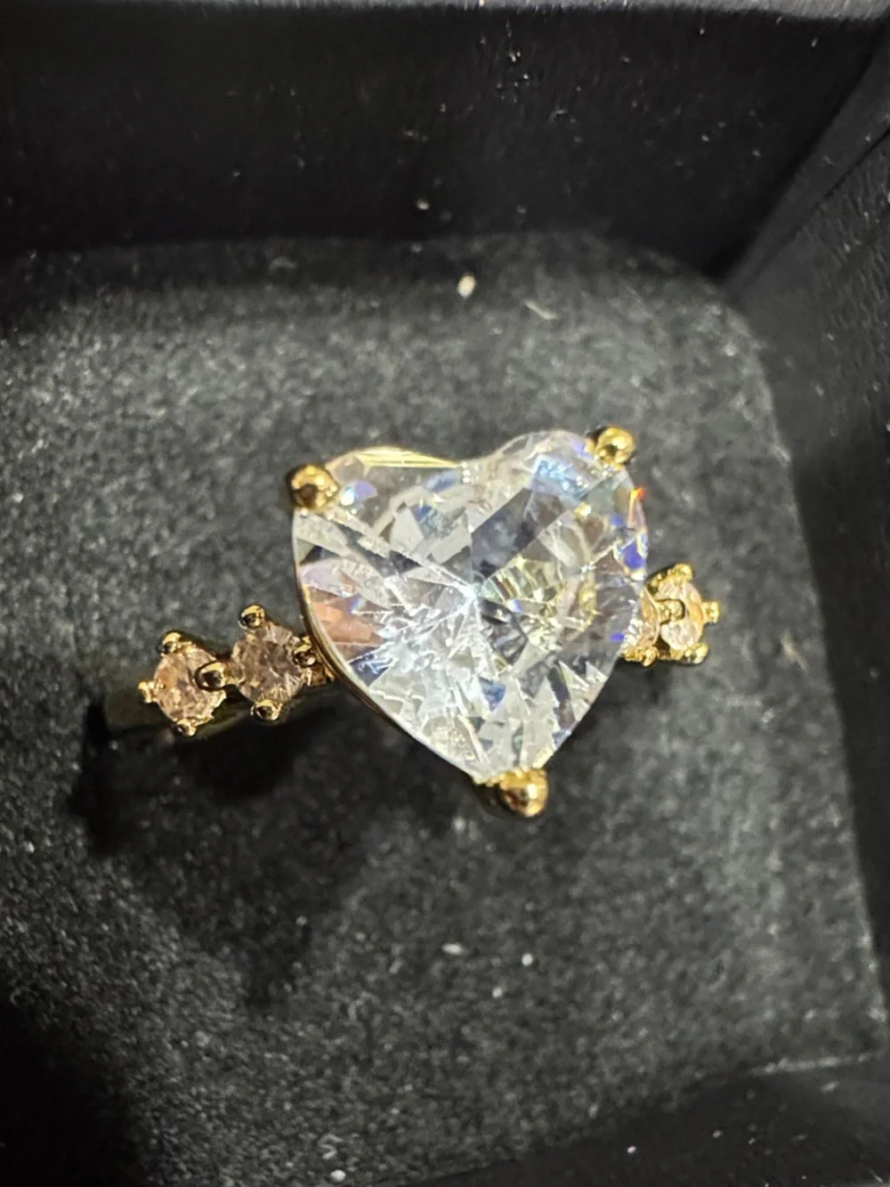 Gold Heart CZ Ring with Clear Heart Stone